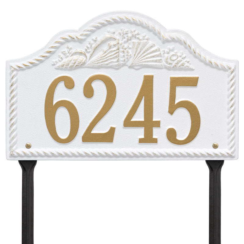 Personalized Rope Shell Arch Plaque Lawn - White/Gold