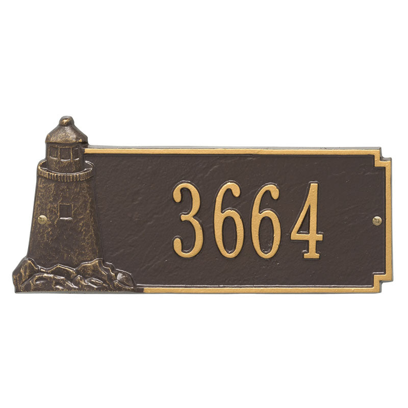 Personalized Lighthouse Rectangle Plaque - One Line - Bronze/Gold