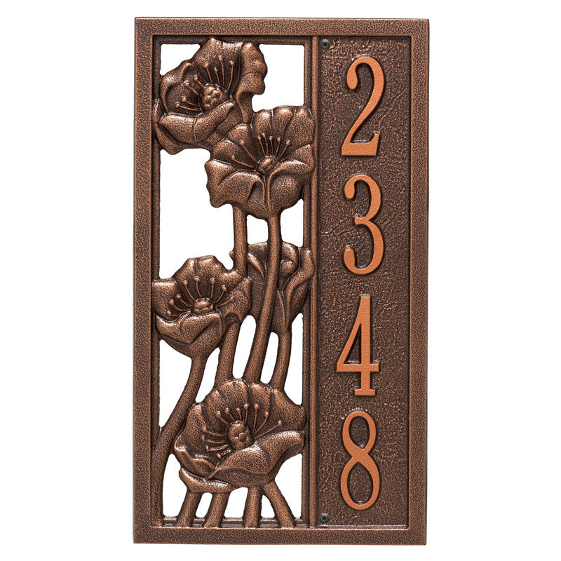 Personalized Flowering Poppies Vertical Wall Plaque - Antique Copper