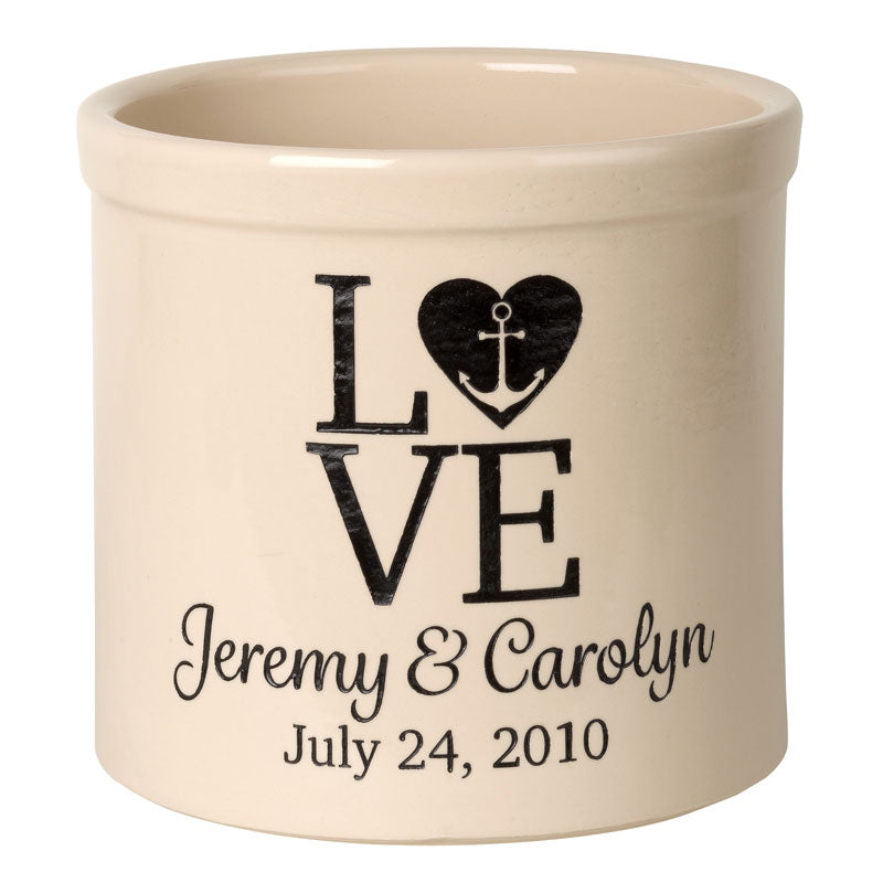 Personalized Love Anchor Crock - Bristol Crock with Black Etching