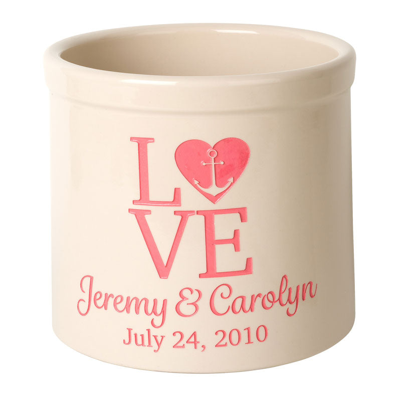 Personalized Love Anchor Crock - Bristol Crock with Coral Etching