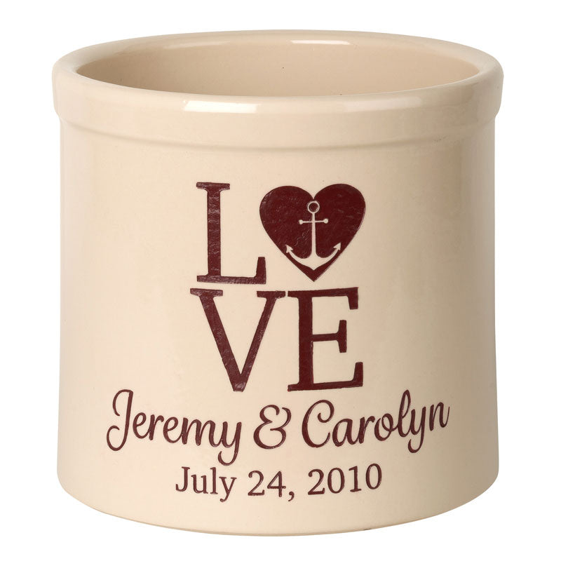 Personalized Love Anchor Crock - Bristol Crock with Red Etching