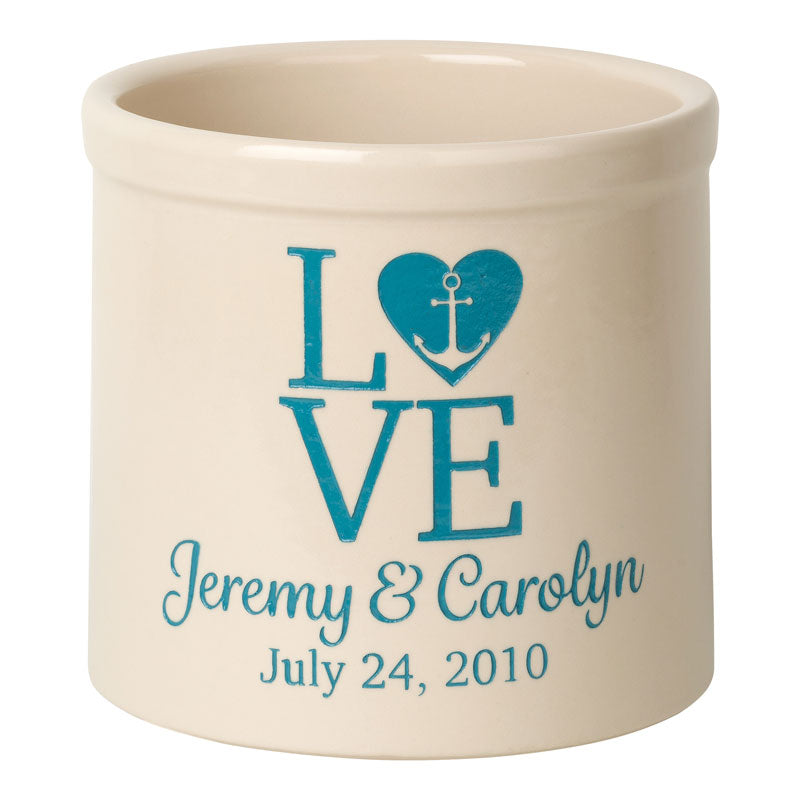 Personalized Love Anchor Crock - Bristol Crock with Sea Blue Etching