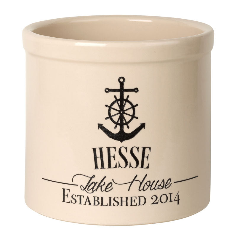 Personalized Anchor Lake House Crock - Bristol Crock with Black Etching