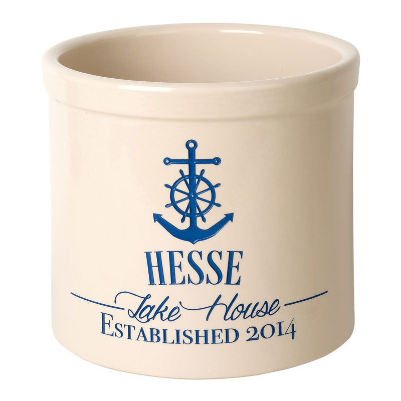 Personalized Anchor Lake House Crock - Bristol Crock with Dark Blue Etching
