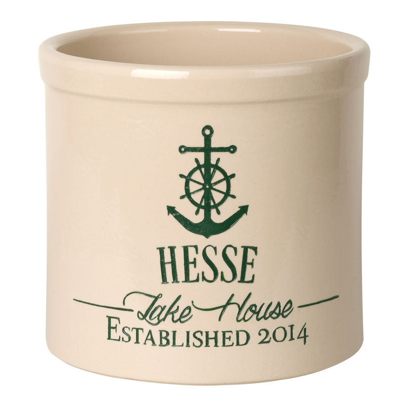 Personalized Anchor Lake House Crock - Bristol Crock with Green Etching