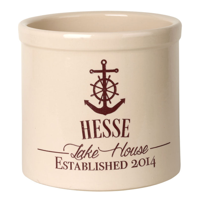 Personalized Anchor Lake House Crock - Bristol Crock with Red Etching