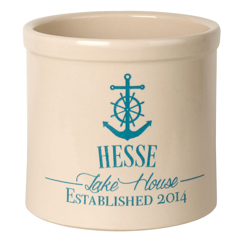 Personalized Anchor Lake House Crock - Bristol Crock with Sea Blue Etching