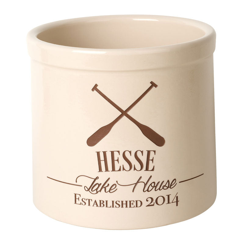 Personalized Oar Lake House Crock - Bristol Crock with Brown Etching