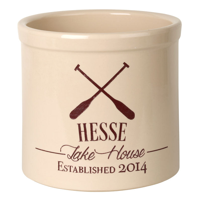 Personalized Oar Lake House Crock - Bristol Crock with Red Etching