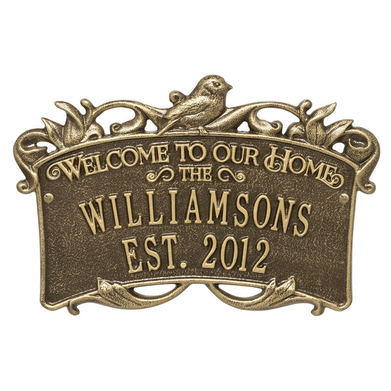 Songbird Welcome Anniversary Personalized Plaque - Antique Brass