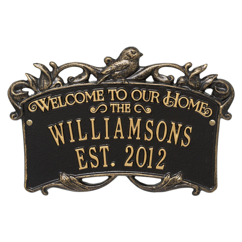 Songbird Welcome Anniversary Personalized Plaque - Black/Gold