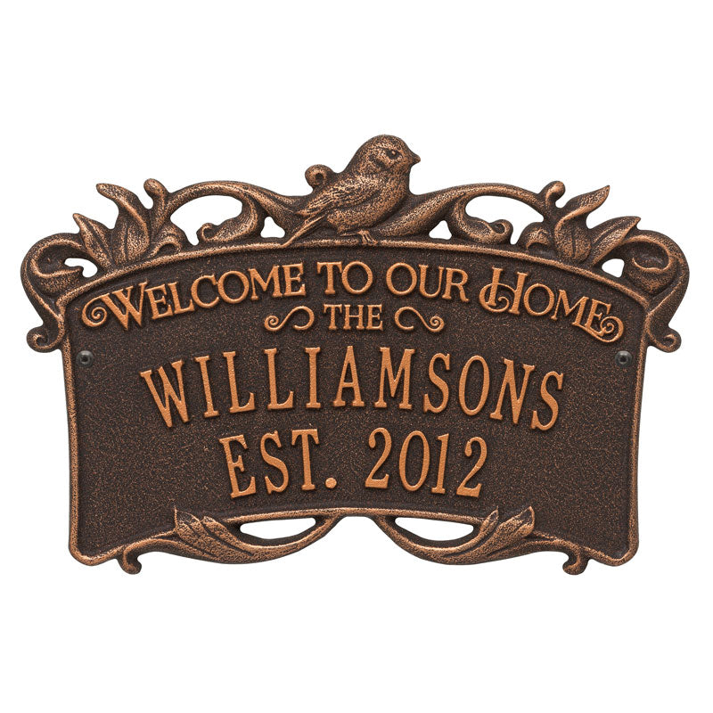 Songbird Welcome Anniversary Personalized Plaque - Oil Rubbed Bronze