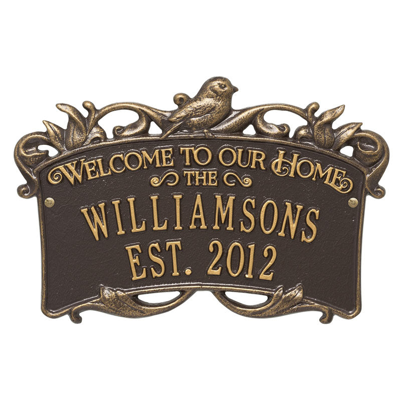 Songbird Welcome Anniversary Personalized Plaque - Bronze/Gold