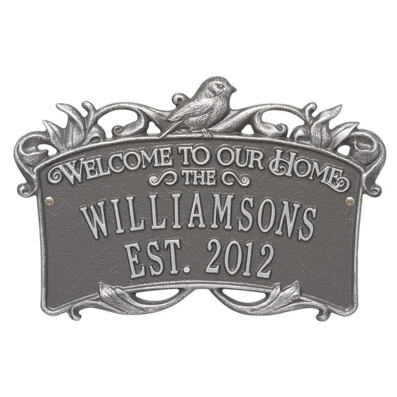Songbird Welcome Anniversary Personalized Plaque - Pewter/Silver
