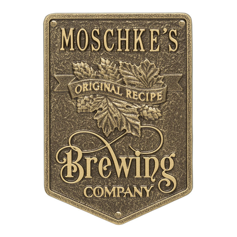 Original Recipe Brewing Company Beer Plaque, Standard Wall 1-line - Antique Brass