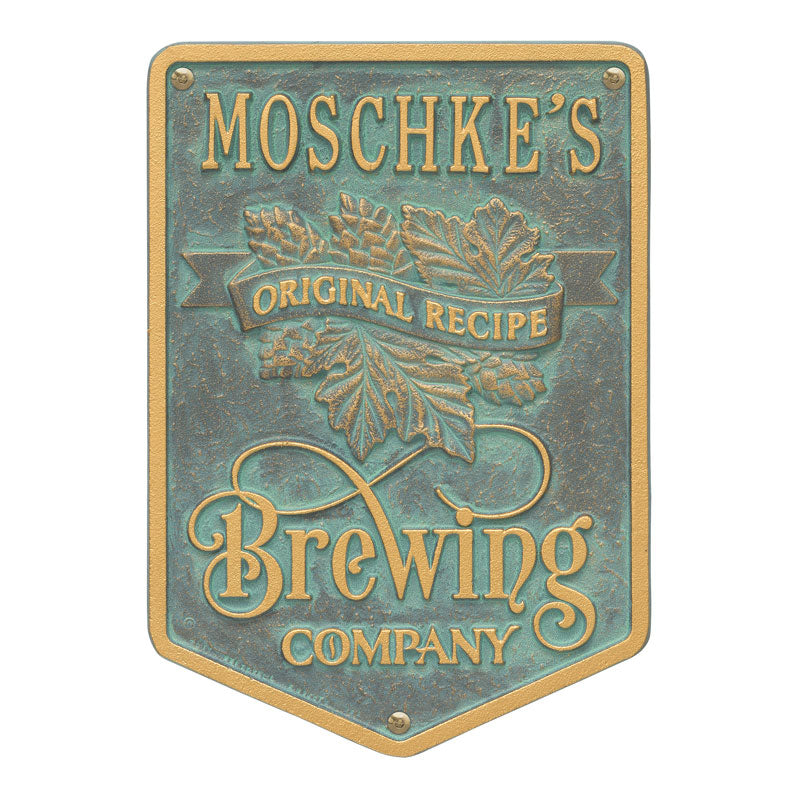 Original Recipe Brewing Company Beer Plaque, Standard Wall 1-line - Bronze Verdigris