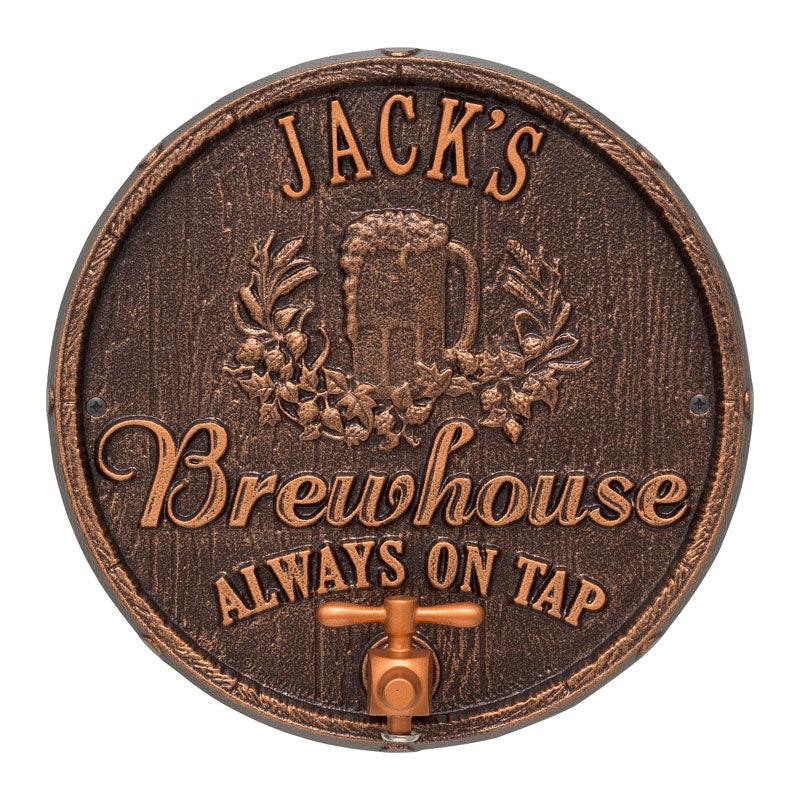 Oak Barrel Beer Pub Plaque - Antique Copper