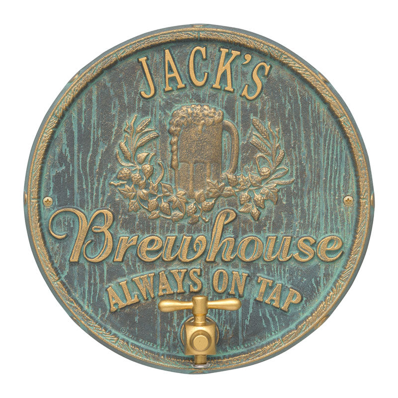 Oak Barrel Beer Pub Plaque - Bronze Verdigris