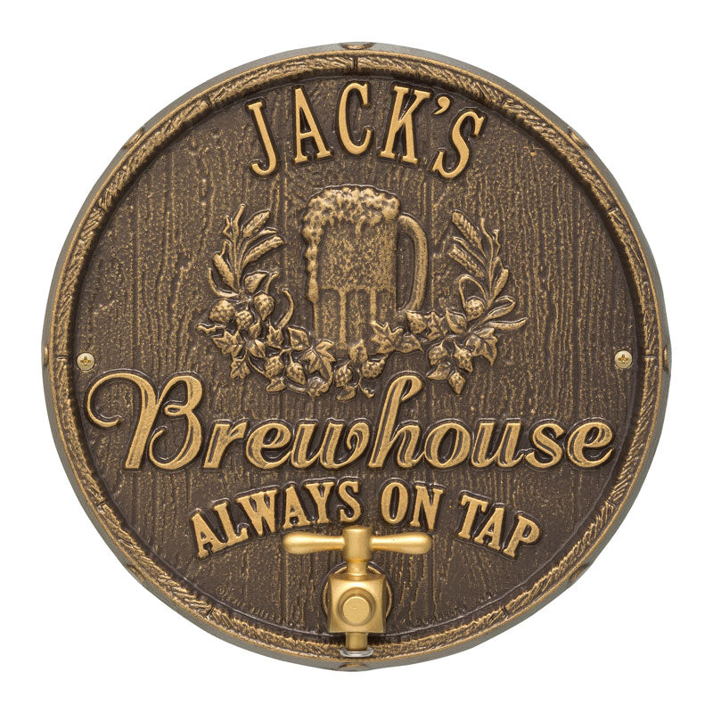 Oak Barrel Beer Pub Plaque - Dark Bronze/Gold