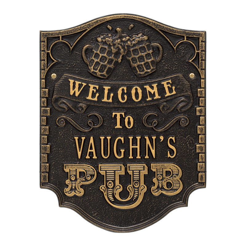 Pub Welcome Plaque, Standard Wall 1-line - Black/Gold