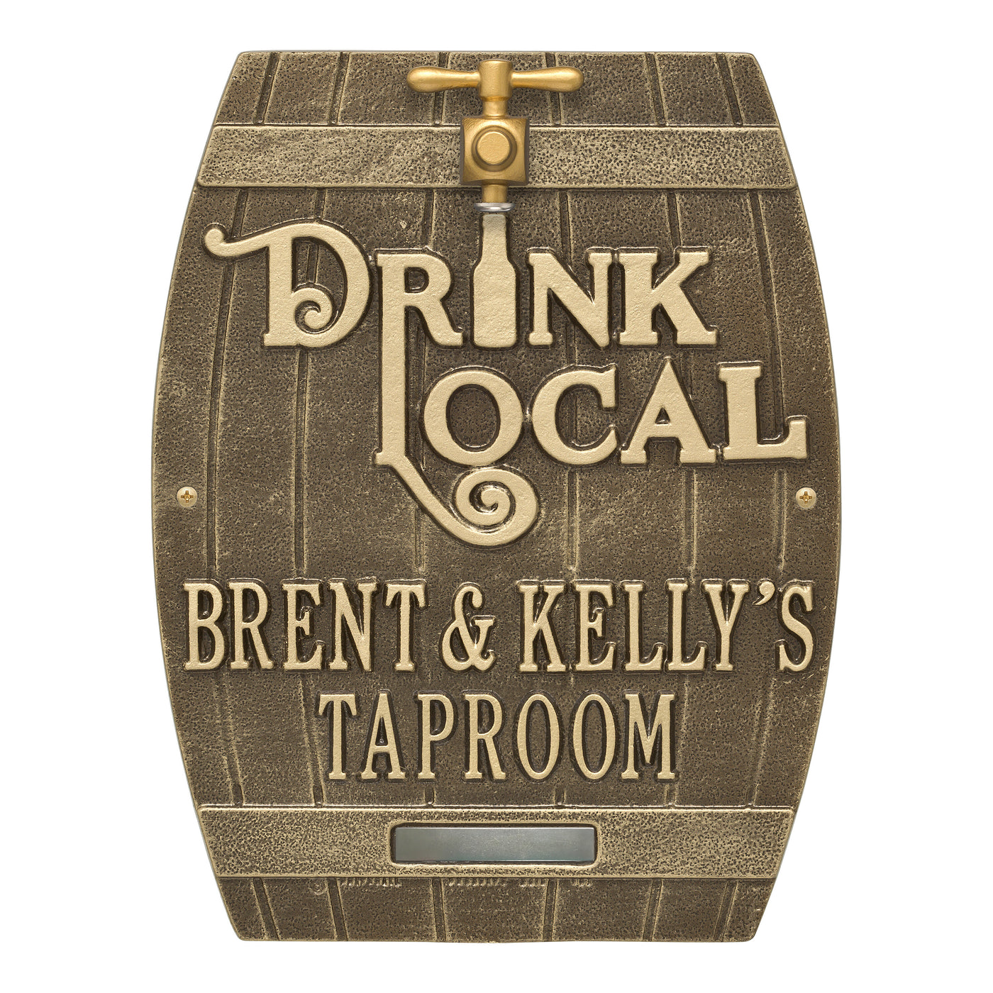 Drink Local Barrel Personalized Plaque - Antique Brass