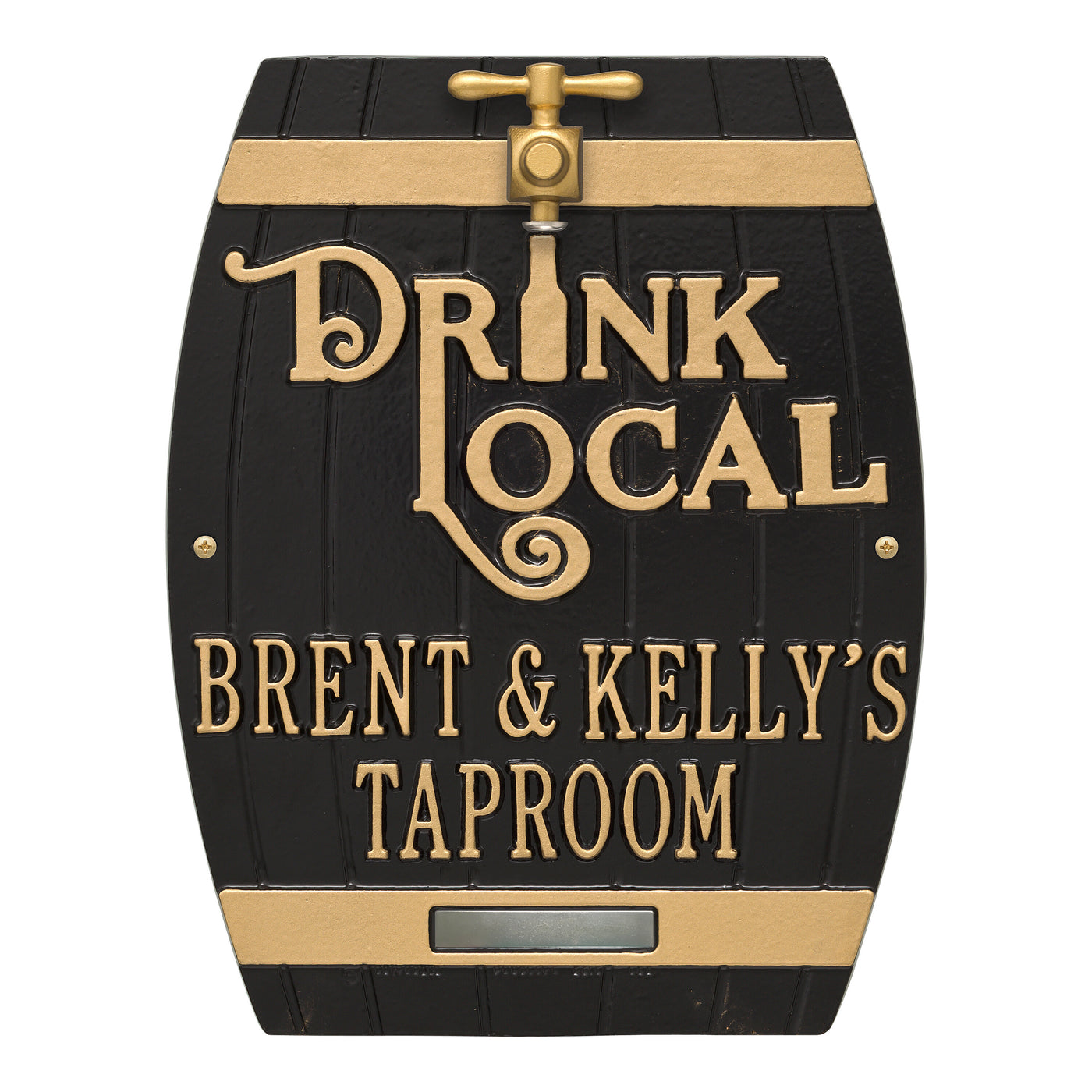 Drink Local Barrel Personalized Plaque - Black/Gold