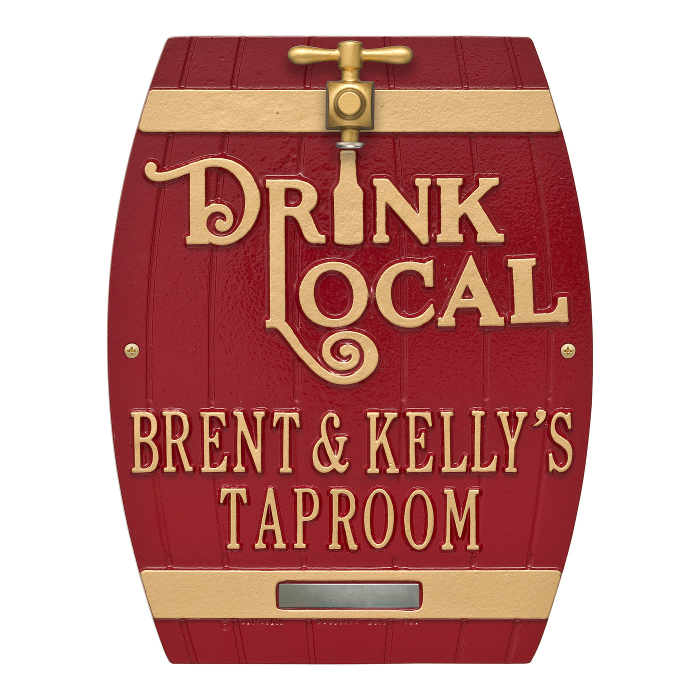 Drink Local Barrel Personalized Plaque - Red/Gold
