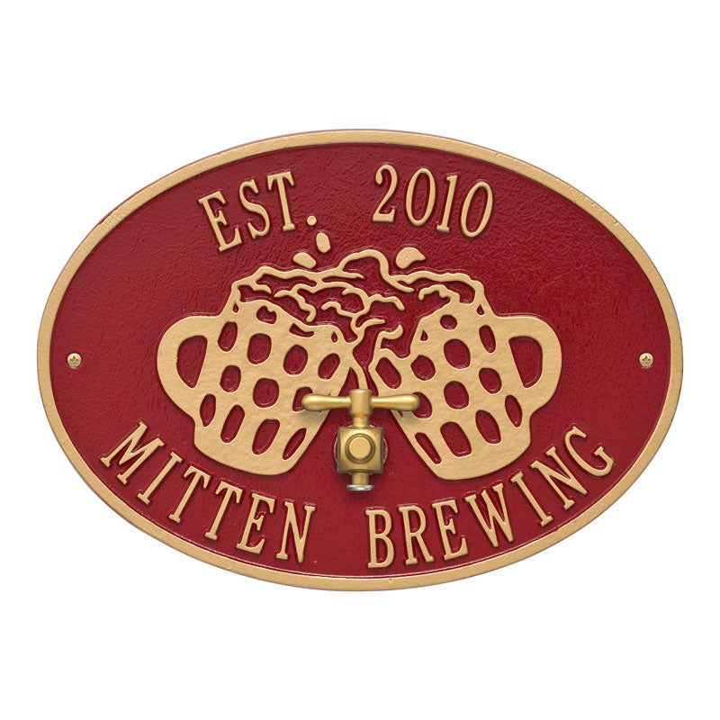 Beers and Cheers Personalized Plaque - Red/Gold