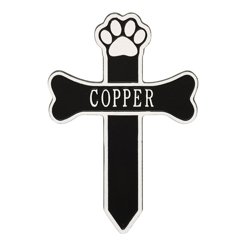 Dog Paw and Bone Personalized Memorial Cross - Black/White