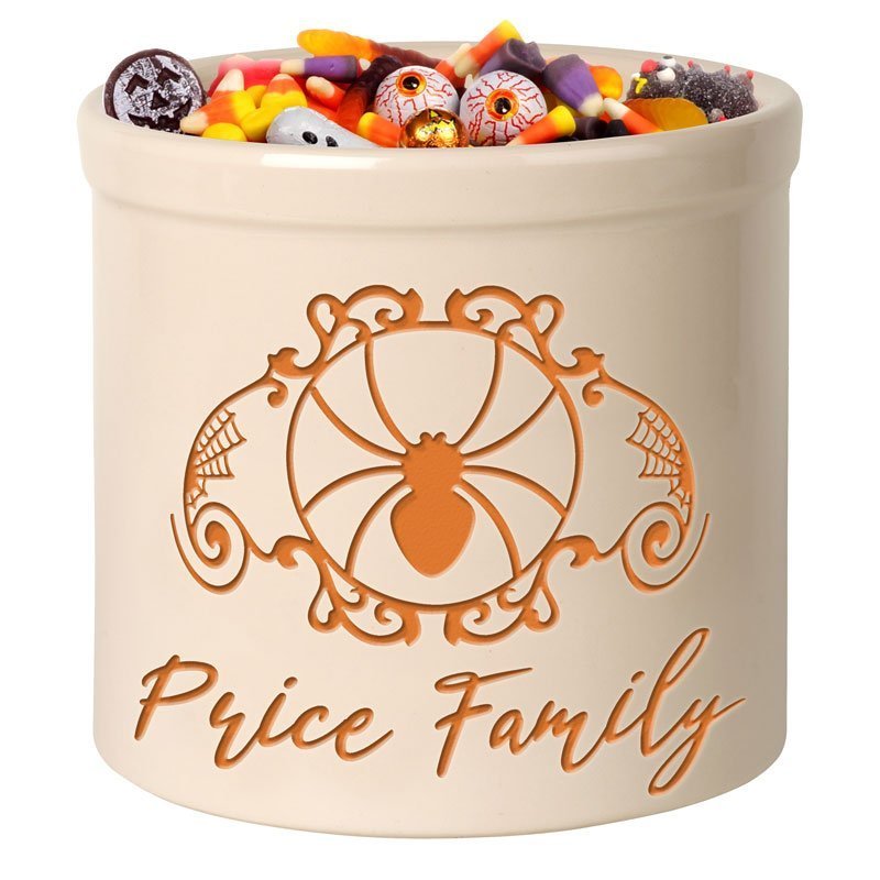 Spider's Web Halloween Personalized Ceramic Crock - Harvest Brown