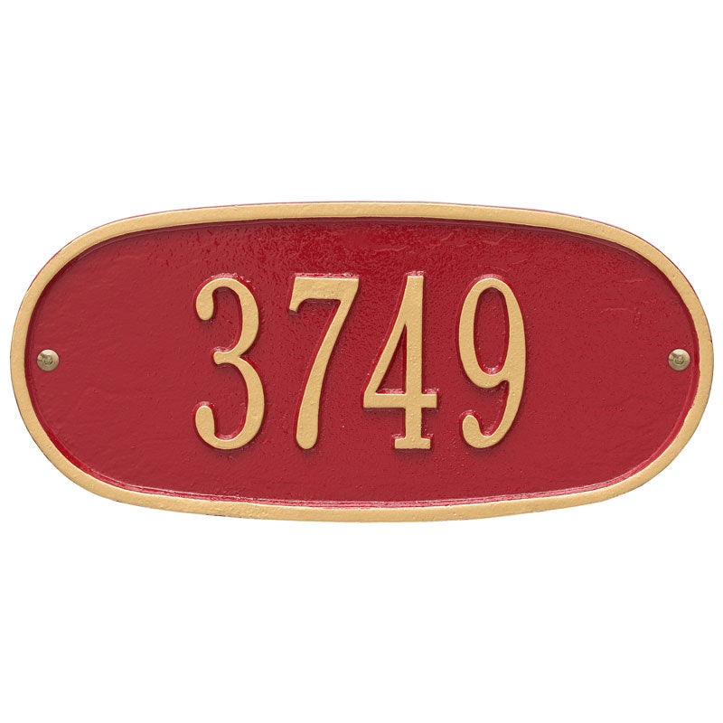 Oval Plaque - Std Wall - One Line - Red/Gold