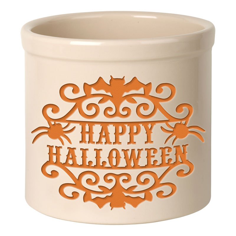 Happy Halloween Ceramic Crock - Harvest Brown
