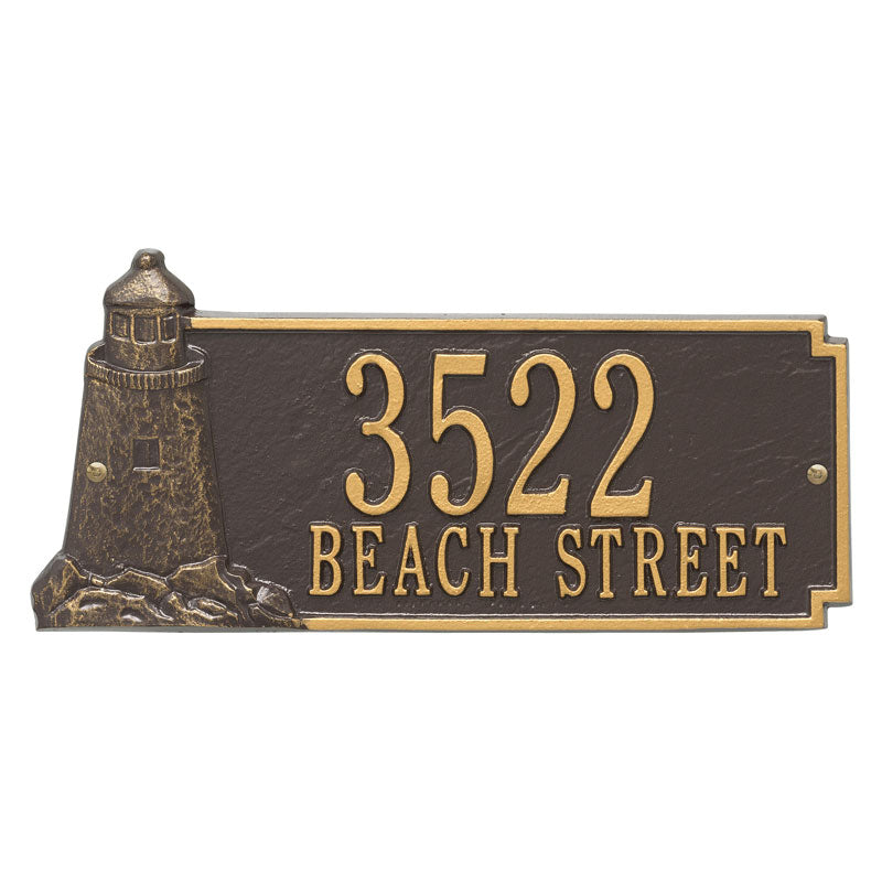 Personalized Lighthouse Rectangle Plaque - Two Lines - Bronze/Gold