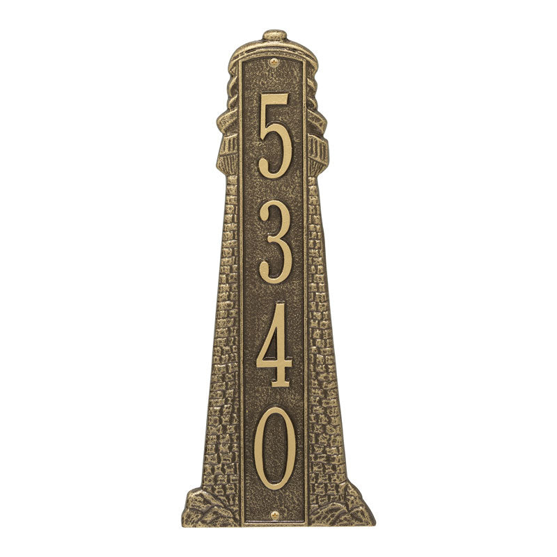 Personalized Lighthouse Vertical - Grande Plaque - Antique Brass