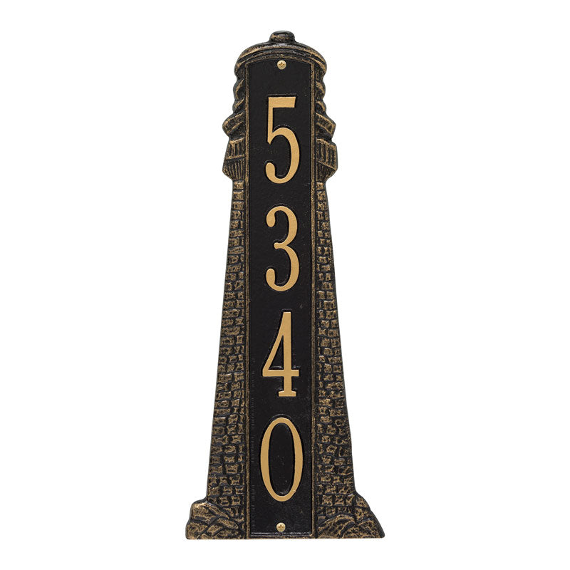 Personalized Lighthouse Vertical - Grande Plaque - Black/Gold