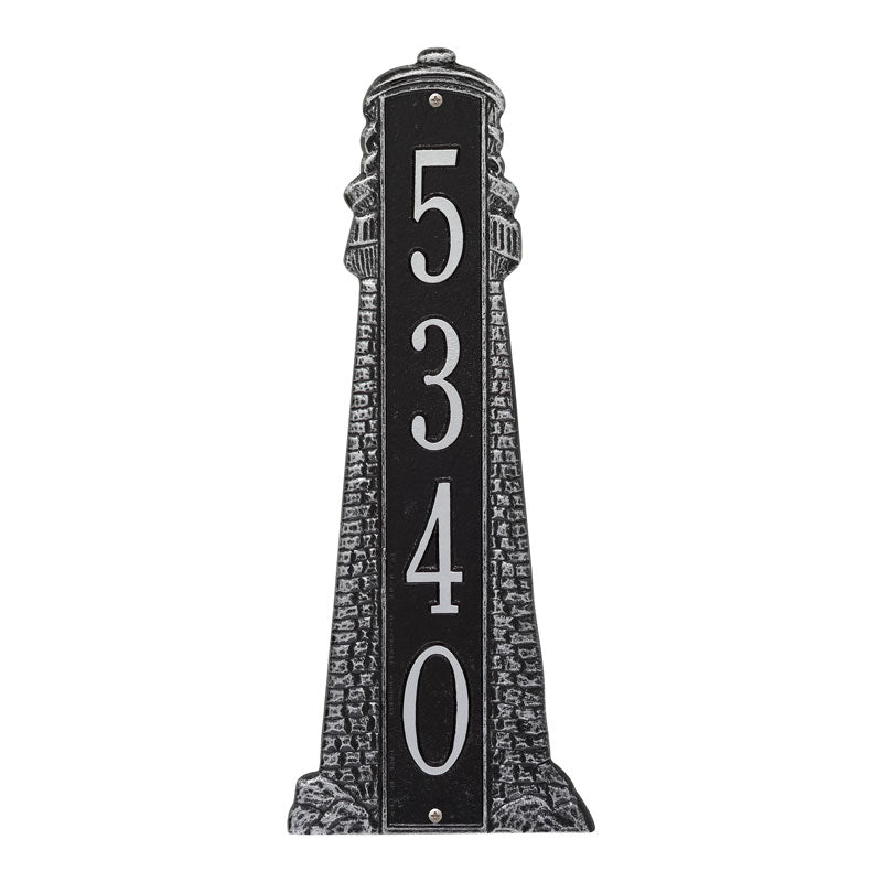 Personalized Lighthouse Vertical - Grande Plaque - Black/Silver