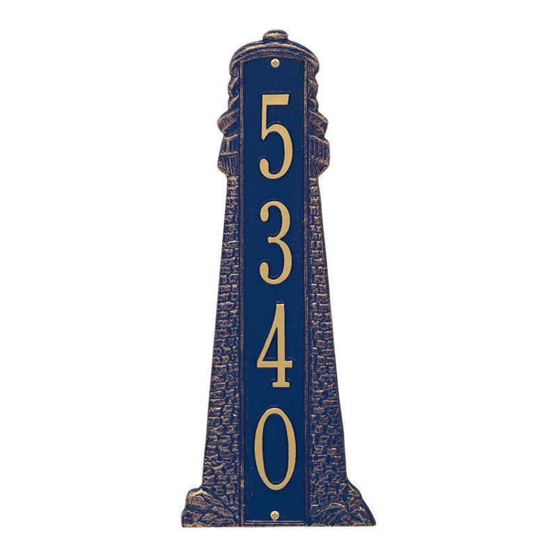 Personalized Lighthouse Vertical - Grande Plaque - Dark Blue/Gold