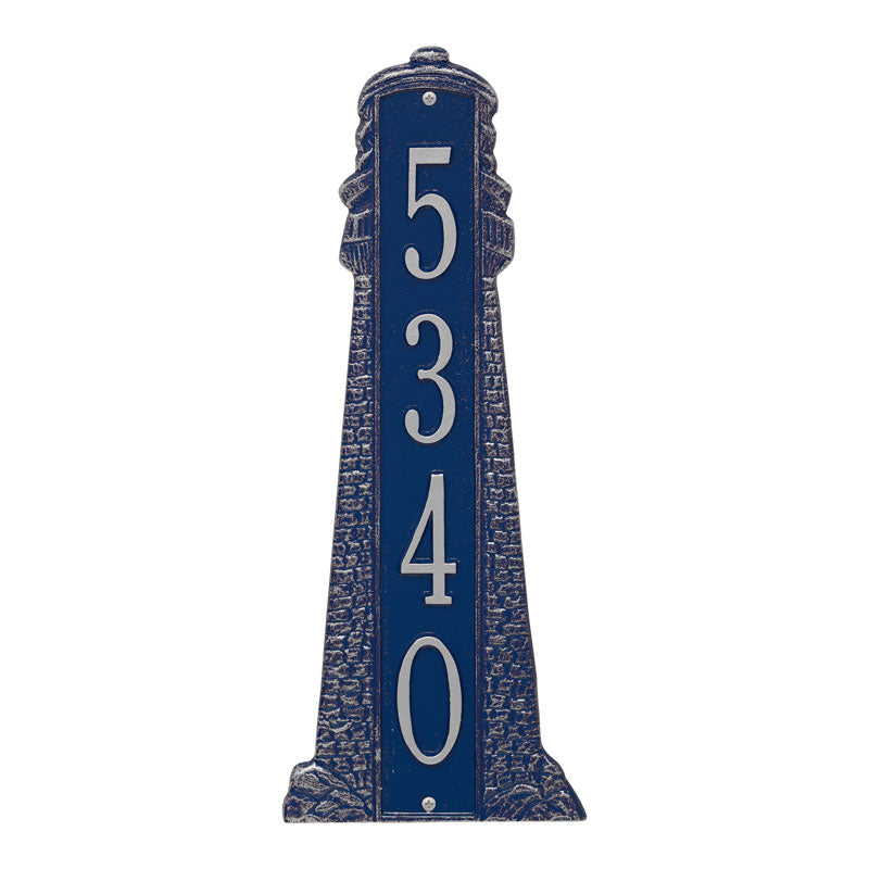 Personalized Lighthouse Vertical - Grande Plaque - Dark Blue/Silver