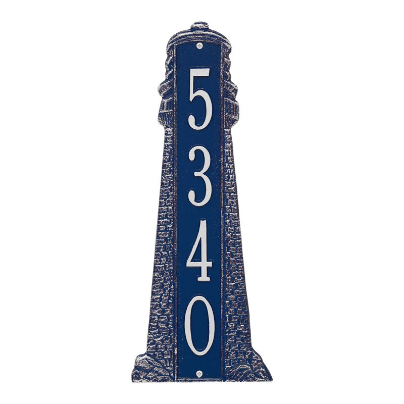 Personalized Lighthouse Vertical - Grande Plaque - Dark Blue/White