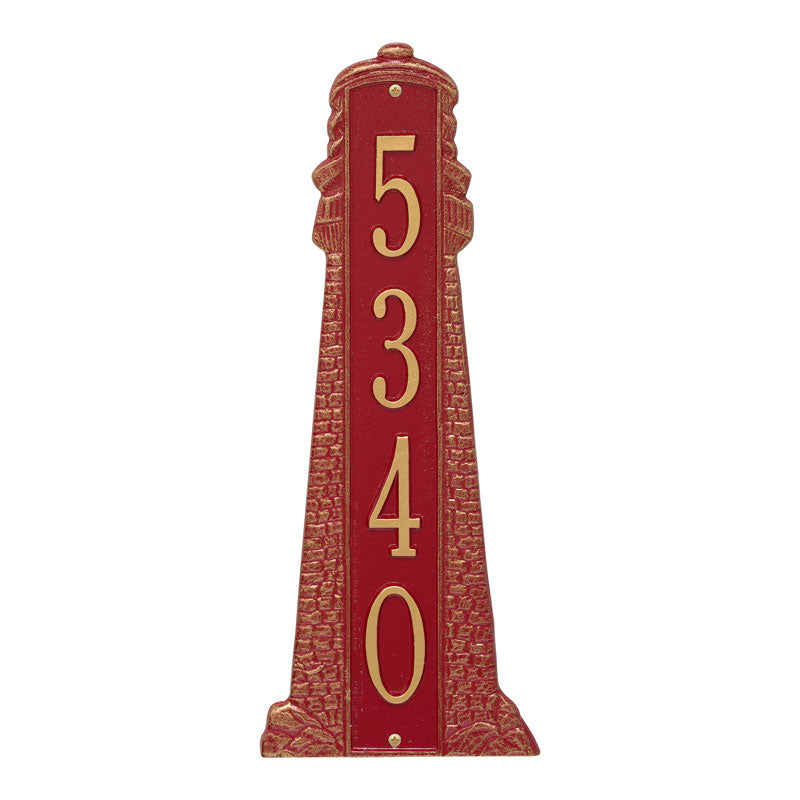 Personalized Lighthouse Vertical - Grande Plaque - Red/Gold