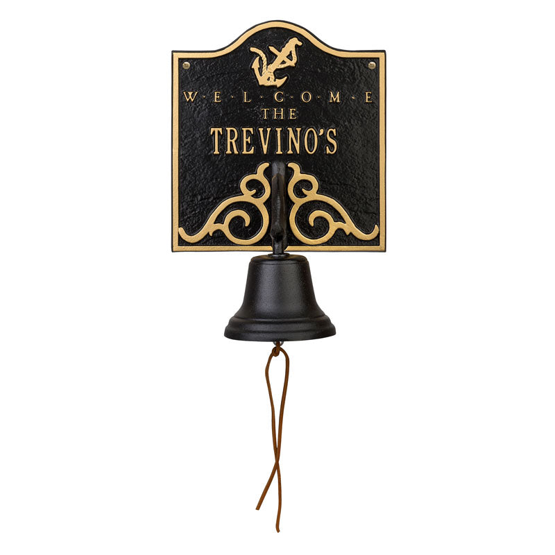Personalized Anchor Bell Welcome Plaque - Black/Gold