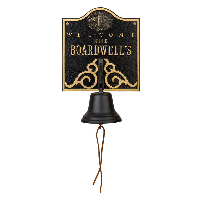 Personalized Lighthouse Bell Welcome Plaque - Black/Gold