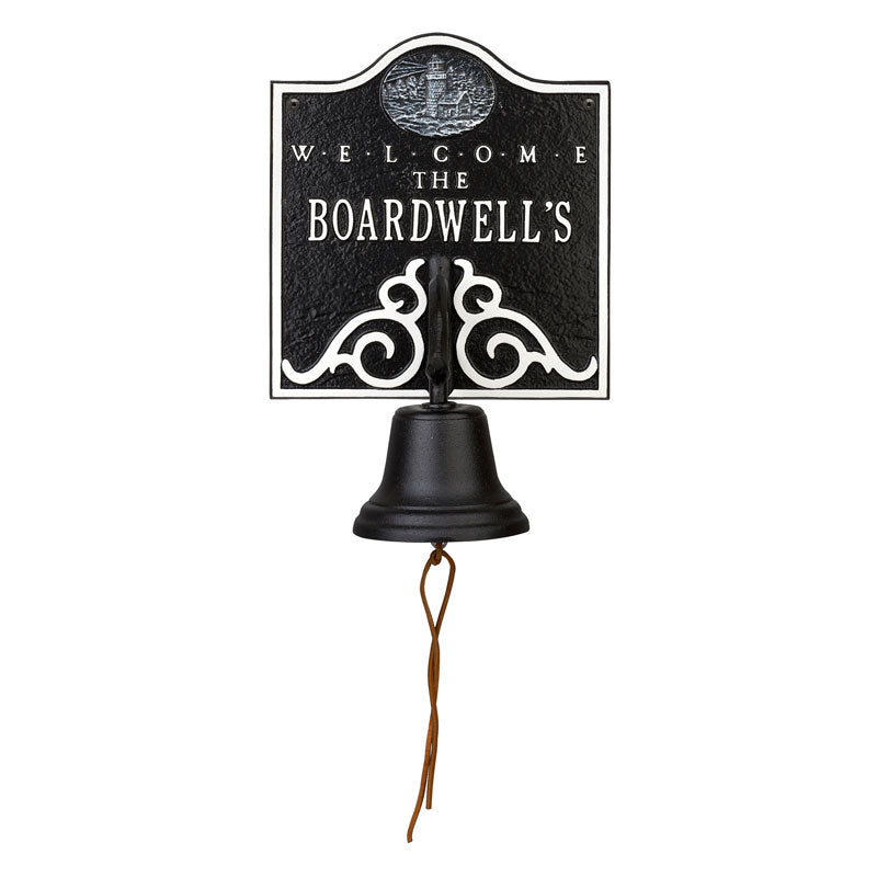 Personalized Lighthouse Bell Welcome Plaque - Blue/White