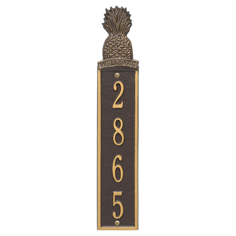 Personalized Pineapple Vertical Wall Welcome Plaque - Bronze/Gold