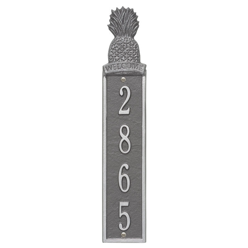 Personalized Pineapple Vertical Wall Welcome Plaque - Pewter/Silver