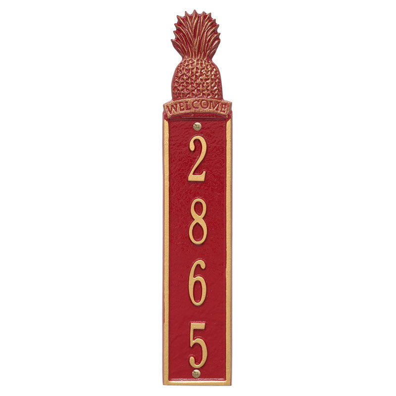 Personalized Pineapple Vertical Wall Welcome Plaque - Red/Gold