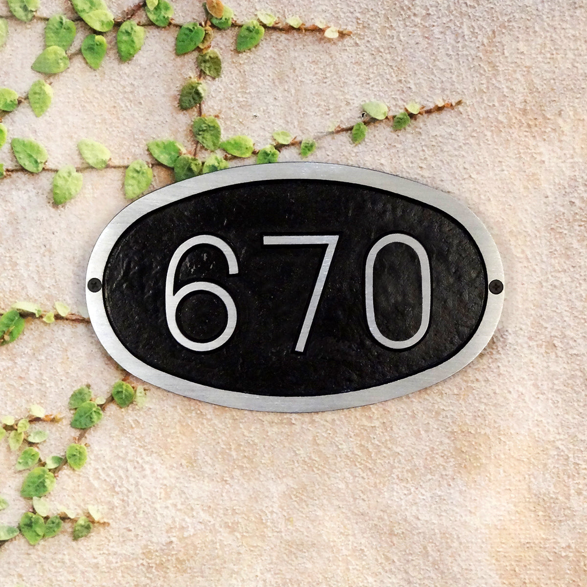 Modern Horizontal Cast Aluminum Address Plaque with Brushed Aluminum Numbers - Times Font