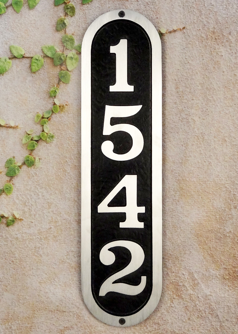 Ventena Cast Aluminum Address Plaque with Brushed Aluminum Numbers - Bold Italic Font
