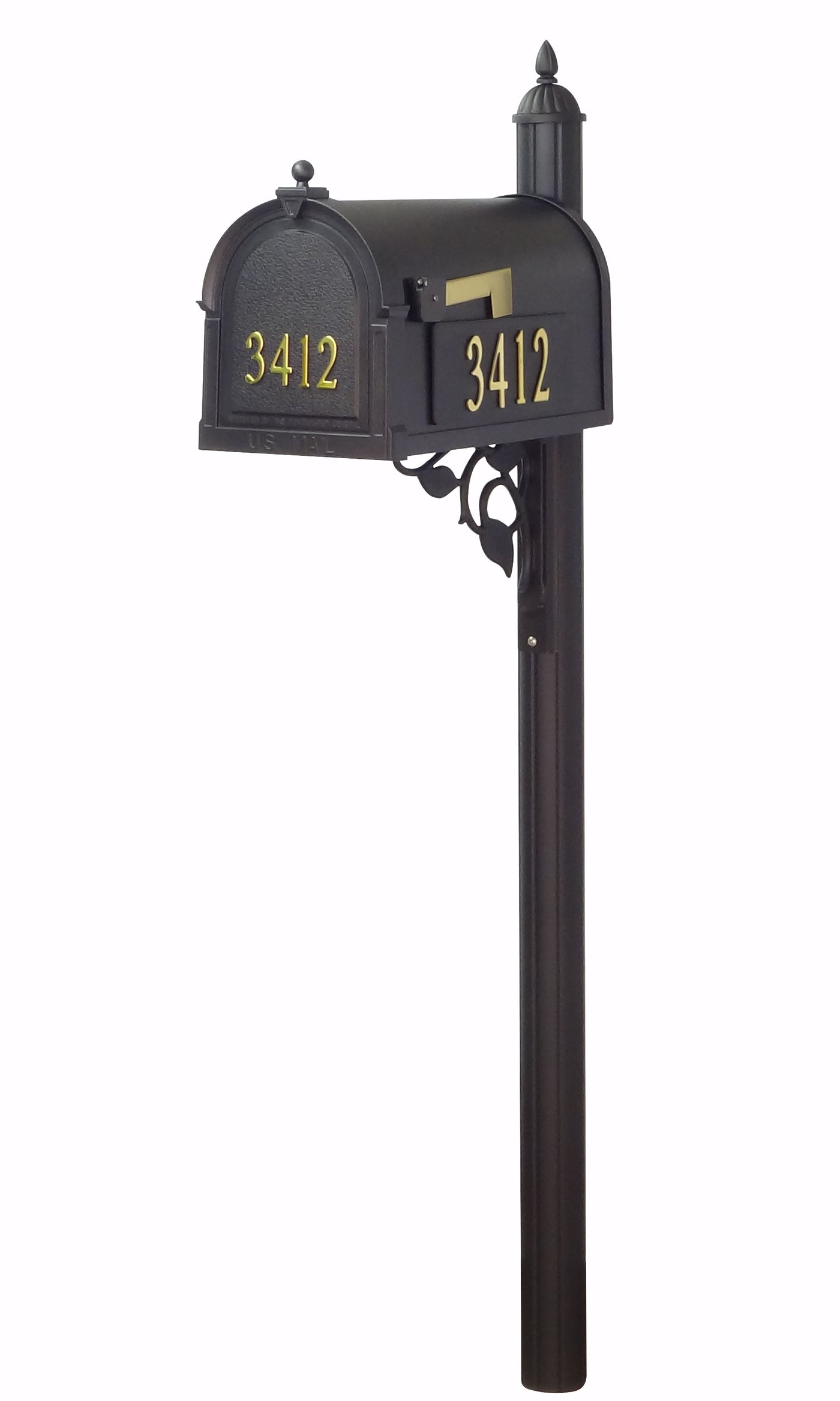 Berkshire Curbside Mailbox with Front and Side Address Numbers and Albion Mailbox Post